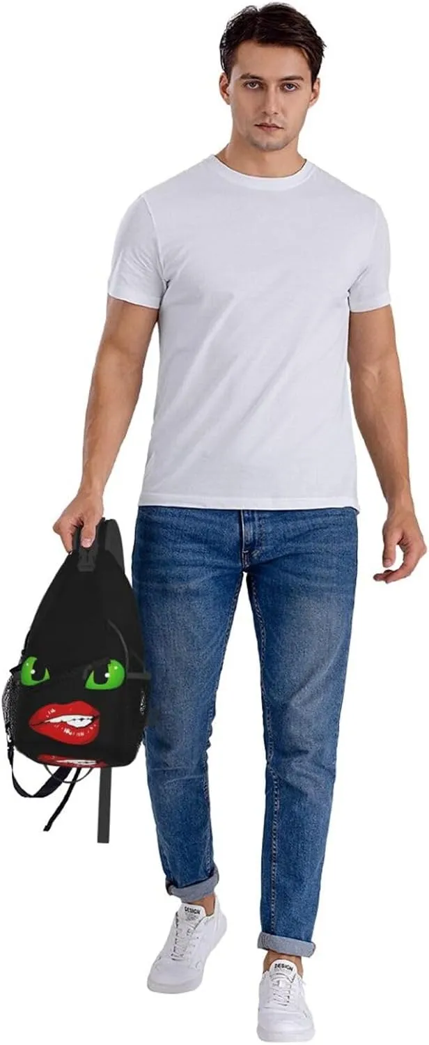 Hot Red Biting Lips Crossbody Bag Cross Chest Bag Adjustable Sling Backpack Sports Gym Shoulder Bags Travel Cycling Daypack Diagonally Casual Rucksack