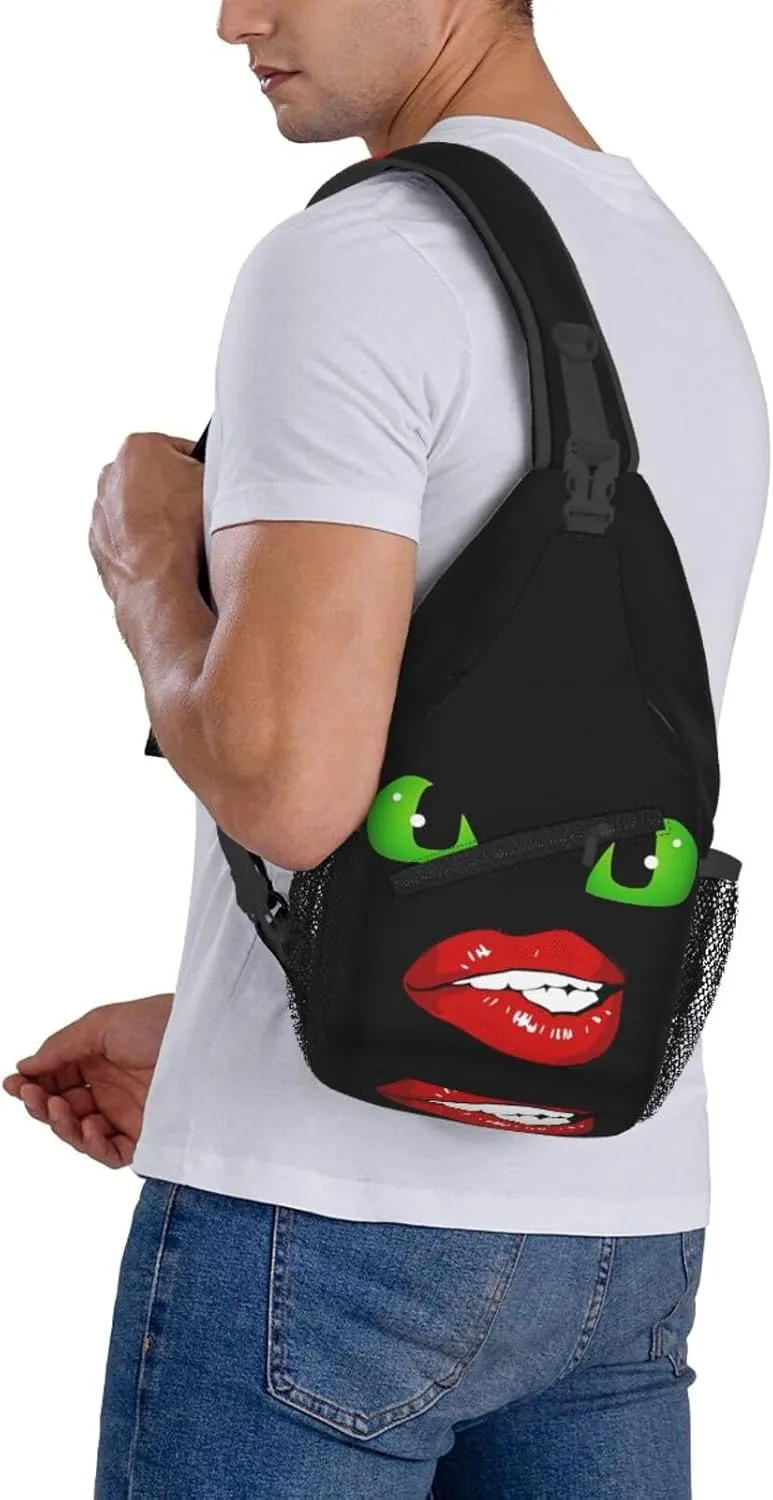 Hot Red Biting Lips Crossbody Bag Cross Chest Bag Adjustable Sling Backpack Sports Gym Shoulder Bags Travel Cycling Daypack Diagonally Casual Rucksack