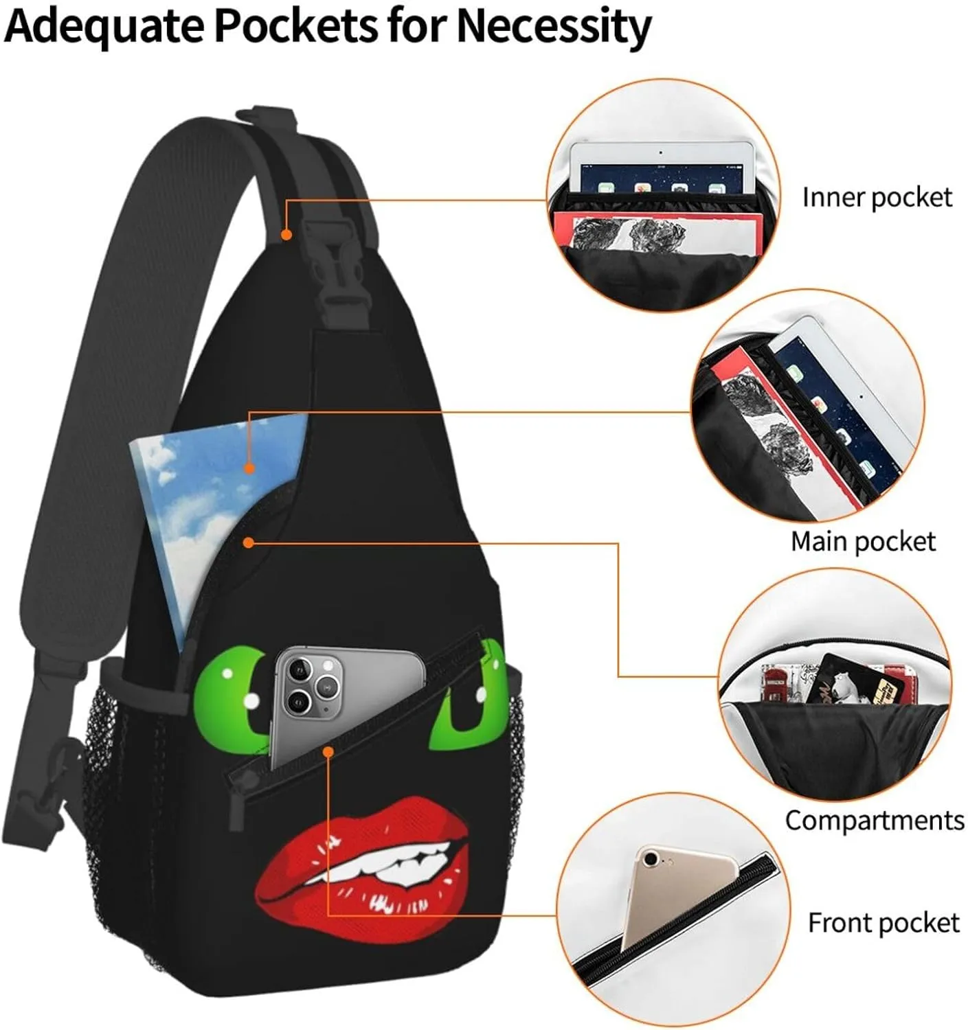 Hot Red Biting Lips Crossbody Bag Cross Chest Bag Adjustable Sling Backpack Sports Gym Shoulder Bags Travel Cycling Daypack Diagonally Casual Rucksack