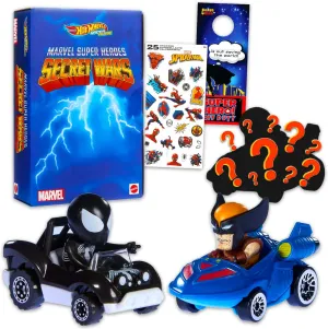 Hot Wheels Marvel Secret Wars Racer Spiderman and Wolverine Blind Boxes - Bundle with 2024 Comic-Con Exclusive RacerVerse Hot Wheels Mystery Toy Plus Stickers, More | Toy Car Racer Verse Marvel