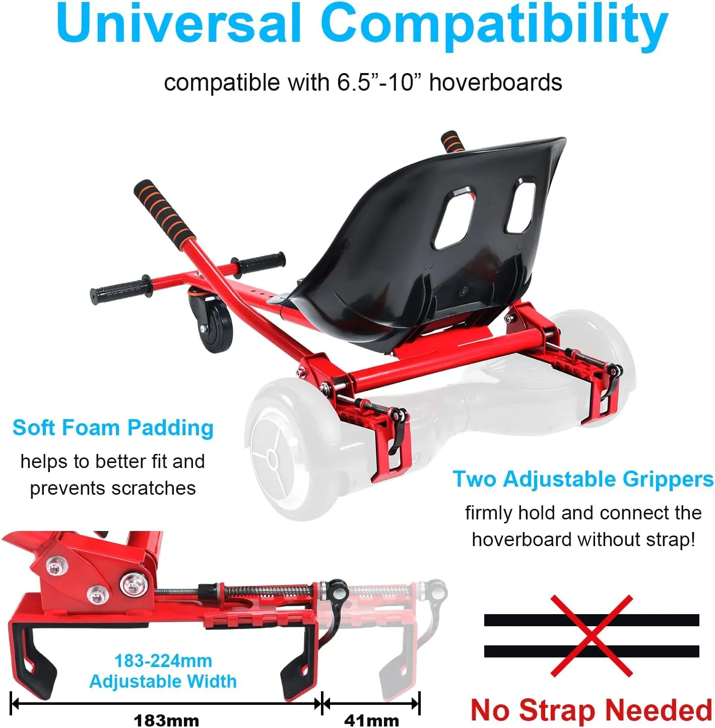 Hoverboard Seat Attachment for 6.5”-10” Hover Board, Upgrade Design No Need for Velcro Straps, Go Kart Conversion Kit Accessory for Self Balancing Scooter Transform into Go Cart