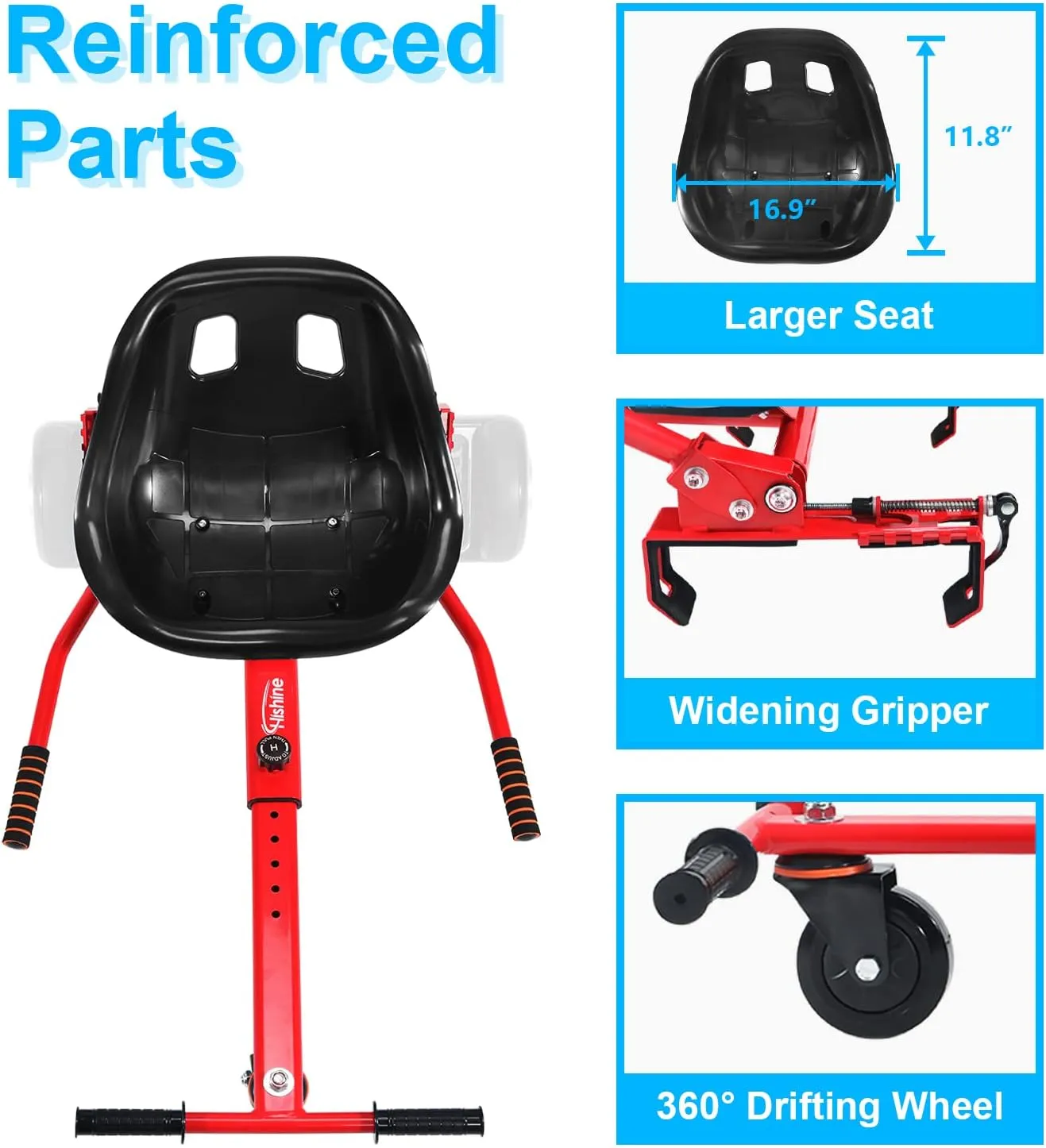 Hoverboard Seat Attachment for 6.5”-10” Hover Board, Upgrade Design No Need for Velcro Straps, Go Kart Conversion Kit Accessory for Self Balancing Scooter Transform into Go Cart