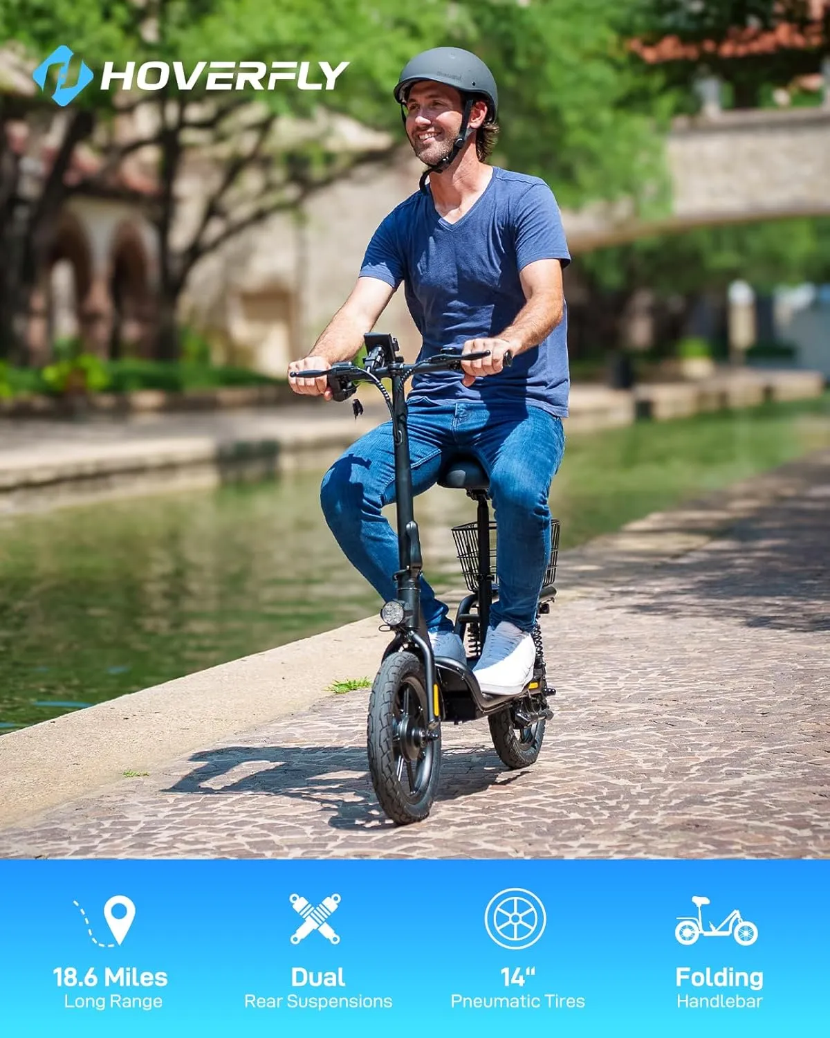 Hoverfly 14" Electric Scooter with Seat Adult, 550W/750W Peak Motor, 18.6/25 Miles Range, 15.5/22Mph Max Speed, Height-Adjustable Comfort Seat, Commuter Escooter with Carry Basket&Accessories