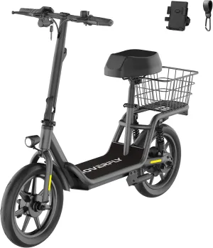 Hoverfly 14" Electric Scooter with Seat Adult, 550W/750W Peak Motor, 18.6/25 Miles Range, 15.5/22Mph Max Speed, Height-Adjustable Comfort Seat, Commuter Escooter with Carry Basket&Accessories
