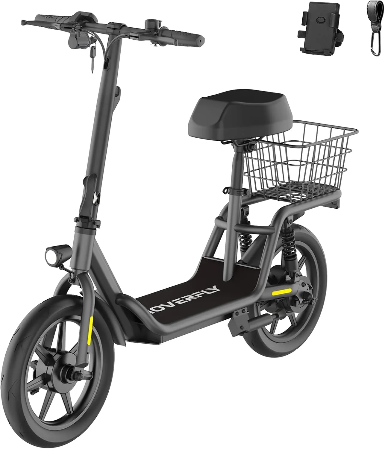 Hoverfly 14" Electric Scooter with Seat Adult, 550W/750W Peak Motor, 18.6/25 Miles Range, 15.5/22Mph Max Speed, Height-Adjustable Comfort Seat, Commuter Escooter with Carry Basket&Accessories