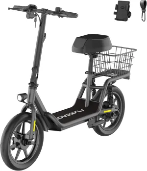 Hoverfly 14" Electric Scooter with Seat Adult, 550W/750W Peak Motor, 18.6/25 Miles Range, 15.5/22Mph Max Speed, Height-Adjustable Comfort Seat, Commuter Escooter with Carry Basket&Accessories