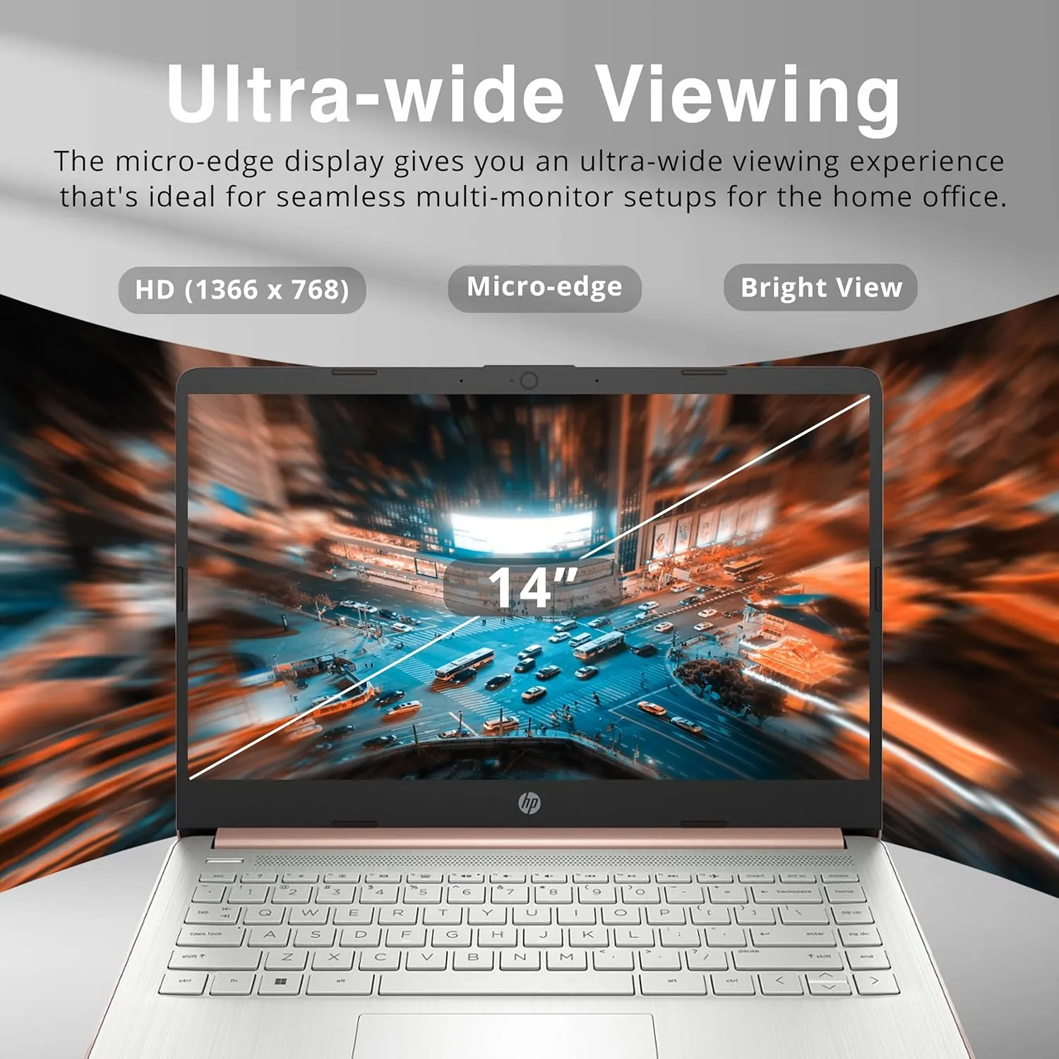 HP 2022 Stream 14" HD BrightView Laptop, Intel Celeron N4120, 4GB RAM, 64GB SSD, Intel HD Graphics, 720p Webcam, 1 Year Office 365, Gold, Win 11, 32GB Snowbell USB Card