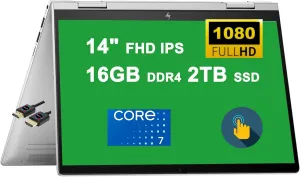 HP Envy x360 2-in-1 Copolit AI PC Laptop | 14" FHD IPS Multi-Touch | Intel 10-core 7 150U Processor (>i7-1355U) | 16GB DDR4 2TB SSD | Backlit Fingerprint USB-C Win11Pro Silver   HDMI Cable