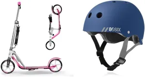HUDORA Scooter for Kids Ages 6-12 - Scooter for Kids 8 Years and Up, Scooters for Teens 12 Years and Up, Adult & 80Six Dual Certified Kids Bike, Skate, and Scooter Helmet, Navy Matte, Small/Med