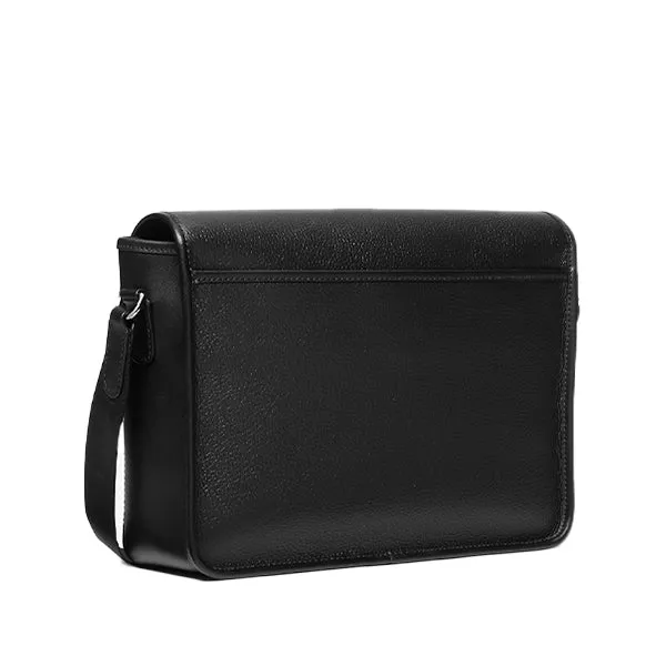 Hudson Pebbled Black Leather Messenger Bag with Pouch