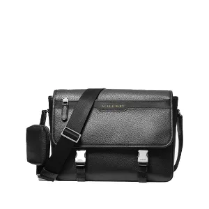 Hudson Pebbled Black Leather Messenger Bag with Pouch