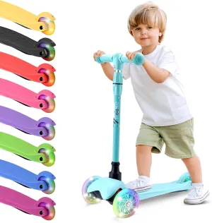Hurtle Mini Kickboard Scooter for Kids – Height Adjustable 25-28 Inches, 3-Wheel Toddler Micro Scooter with LED Light-up Wheels, Lightweight Riding Toy, Non-Slip, Indoor/Outdoor Fun, Ages 2-5 (Pink)