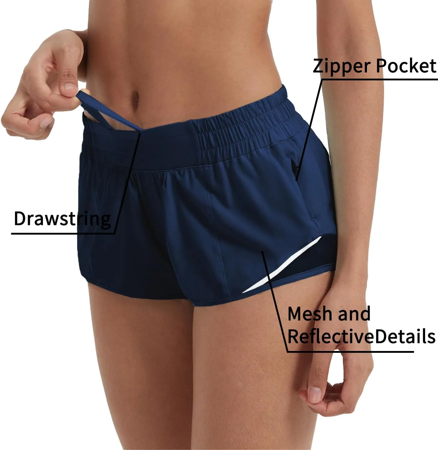 Husnainna Athletic Running Shorts for Women 2.5'' with Zipper Pockets and Mesh Liner Yoga Gym Workout