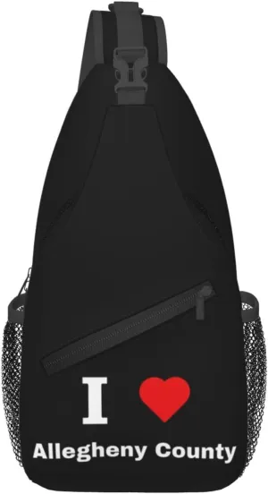I Love Allegheny County Crossbody Bags For Women Men Chest Backpack Gym Shoulder Bag Travel Outdoor Sports Casual Crossbody Bags
