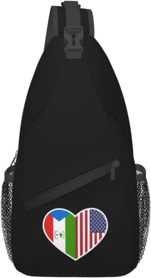 I Love America And Equatorial Guinea Crossbody Bags For Women Men Chest Backpack Gym Shoulder Bag Travel Outdoor Sports Casual Crossbody Bags