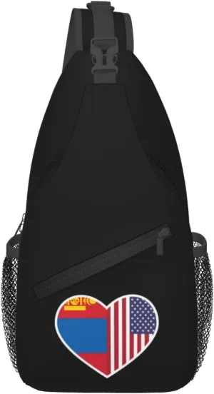I Love America And Mongolia Crossbody Bags For Women Men Chest Backpack Gym Shoulder Bag Travel Outdoor Sports Casual Crossbody Bags