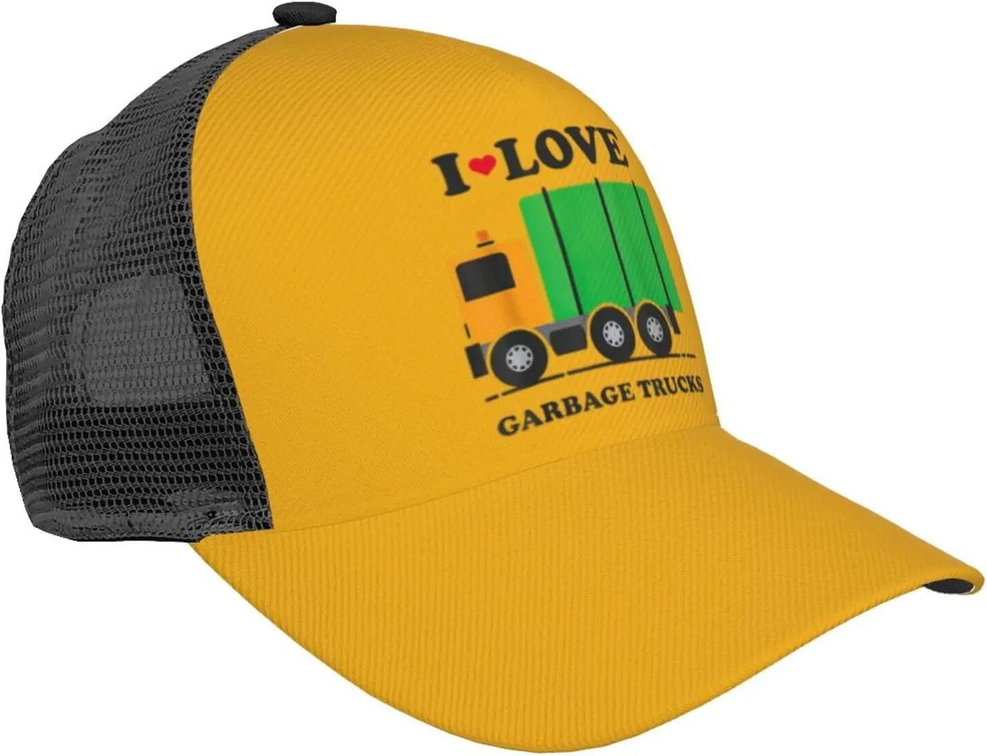 I Love Garbage Trucks Print Men Women Baseball Cap, Adjustable Mesh Back, Hat for Outdoor Sports & Travel