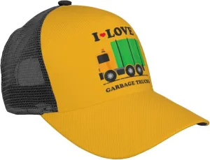 I Love Garbage Trucks Print Men Women Baseball Cap, Adjustable Mesh Back, Hat for Outdoor Sports & Travel