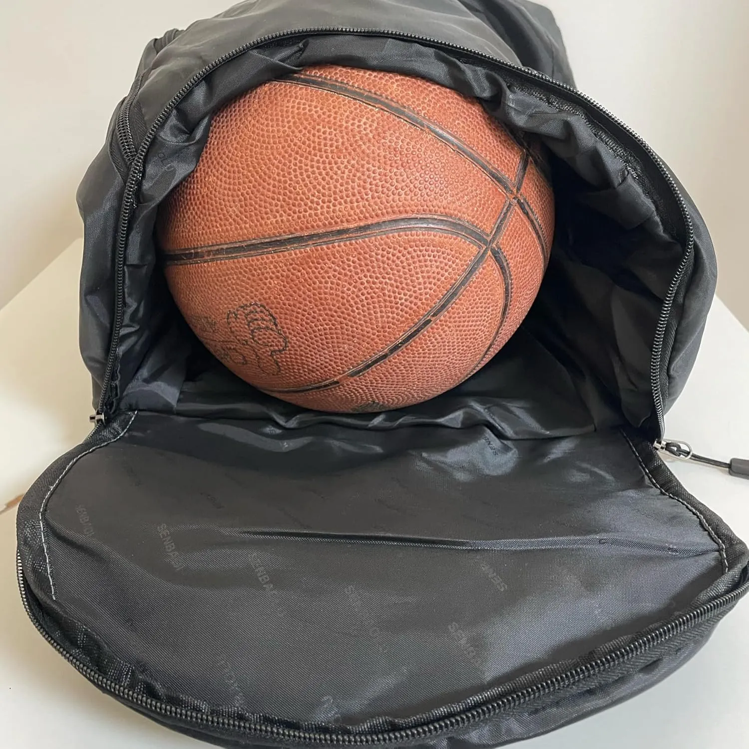 IAMUHI Nylon Drawstring Backpack Sports Gym Travel Bag for Women Men Large with Two Zipper Pockets Daypack Shoulder Bag Purse,Black