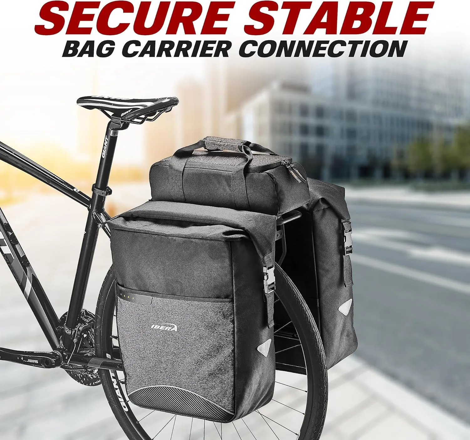 Ibera MIK Panniers - Durable, Waterproof Bike Bags for Convenient and Secure Storage - Adjustable Hooks and Reflective Details (COMPATIBLE WITH MIK RACKS ONLY)