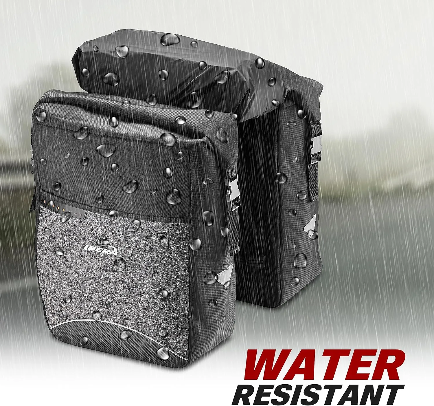 Ibera MIK Panniers - Durable, Waterproof Bike Bags for Convenient and Secure Storage - Adjustable Hooks and Reflective Details (COMPATIBLE WITH MIK RACKS ONLY)