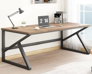 IBF Large Computer Desk, Rustic 70 Inch Long Home Office Metal Wood Desk, Industrial Big 2 Person Table for Executive Writing Study Gaming Workstation, Farmhouse Bedroom PC Laptop Double Desk