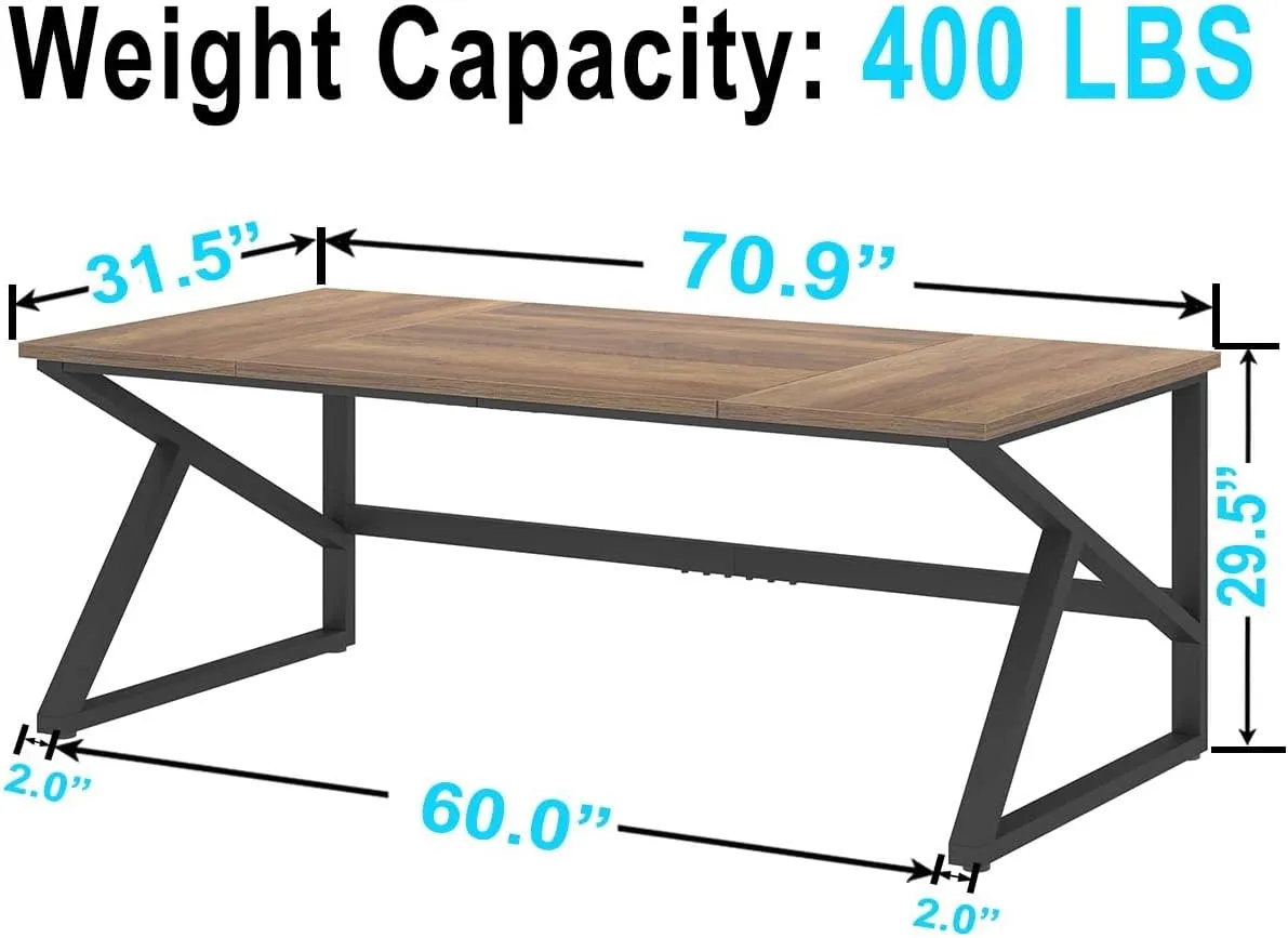 IBF Large Computer Desk, Rustic 70 Inch Long Home Office Metal Wood Desk, Industrial Big 2 Person Table for Executive Writing Study Gaming Workstation, Farmhouse Bedroom PC Laptop Double Desk