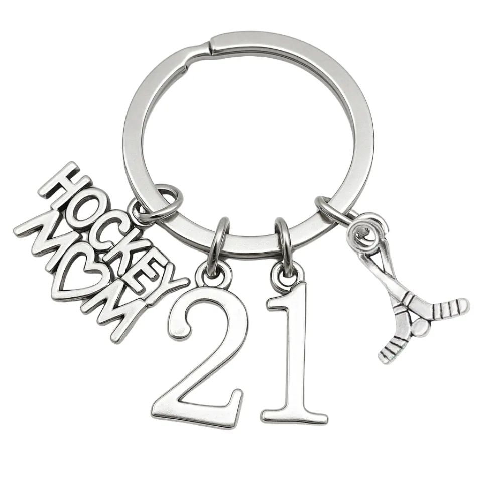 Ice Hockey Mom Jersey Number Keychain