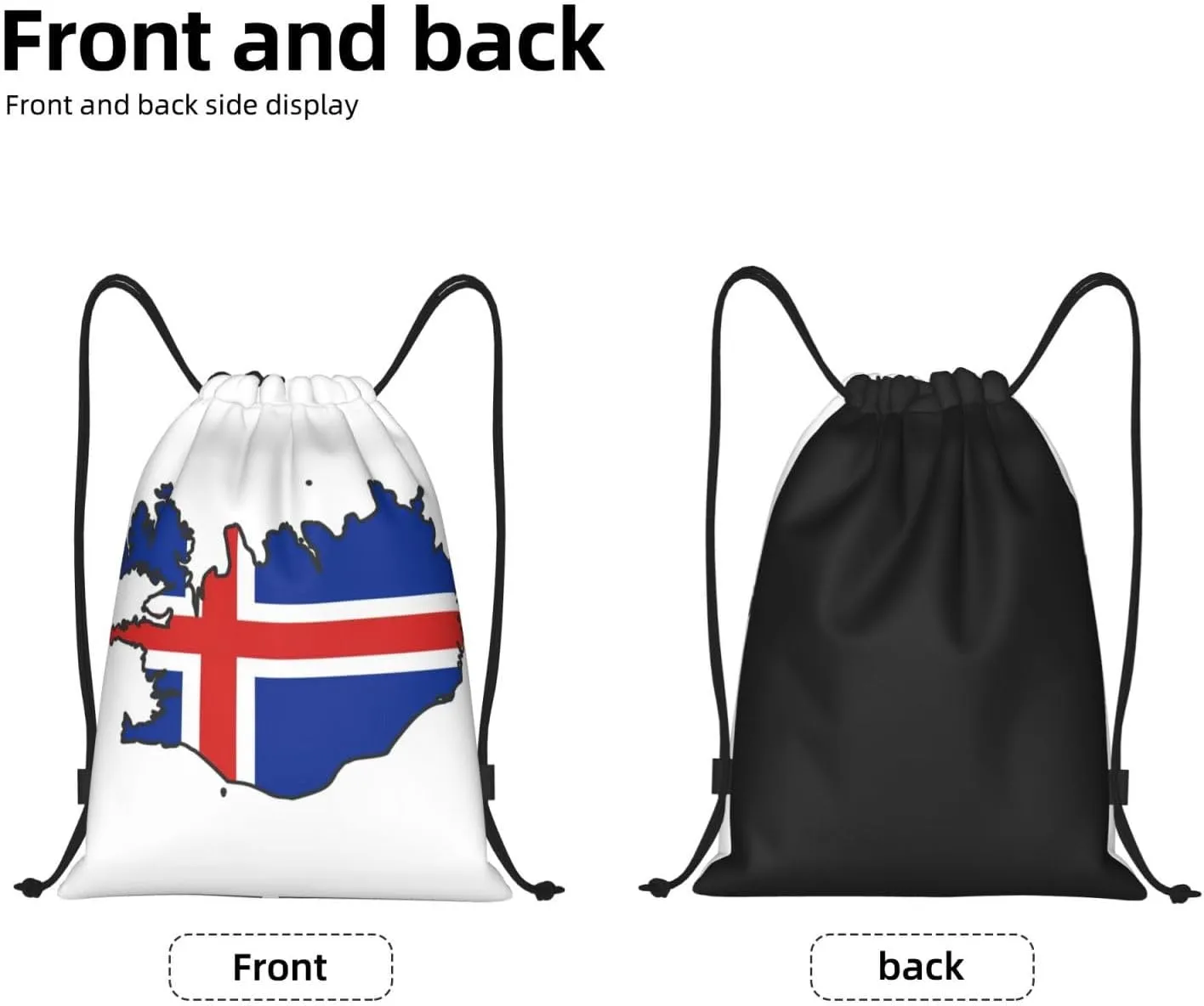 Iceland Flag Map print Sports Drawstring Backpack String Swim Gym Bag for Women and Men Small Gym Bag