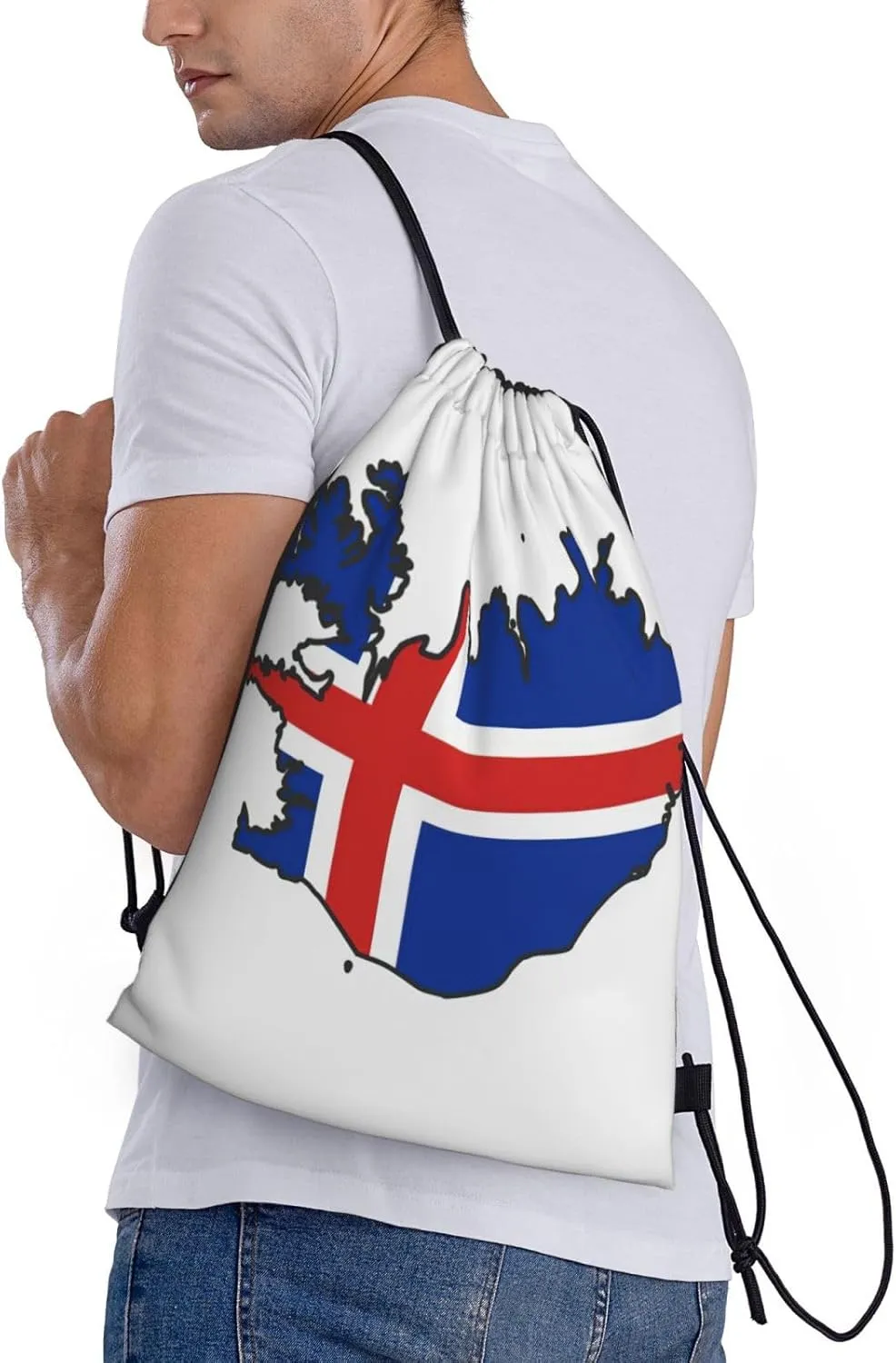 Iceland Flag Map print Sports Drawstring Backpack String Swim Gym Bag for Women and Men Small Gym Bag