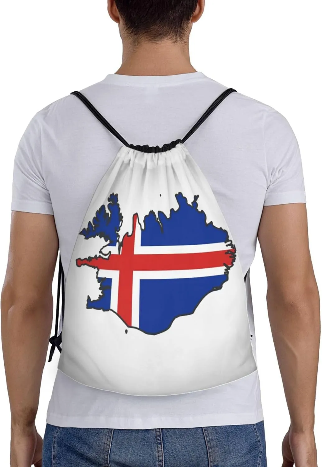 Iceland Flag Map print Sports Drawstring Backpack String Swim Gym Bag for Women and Men Small Gym Bag