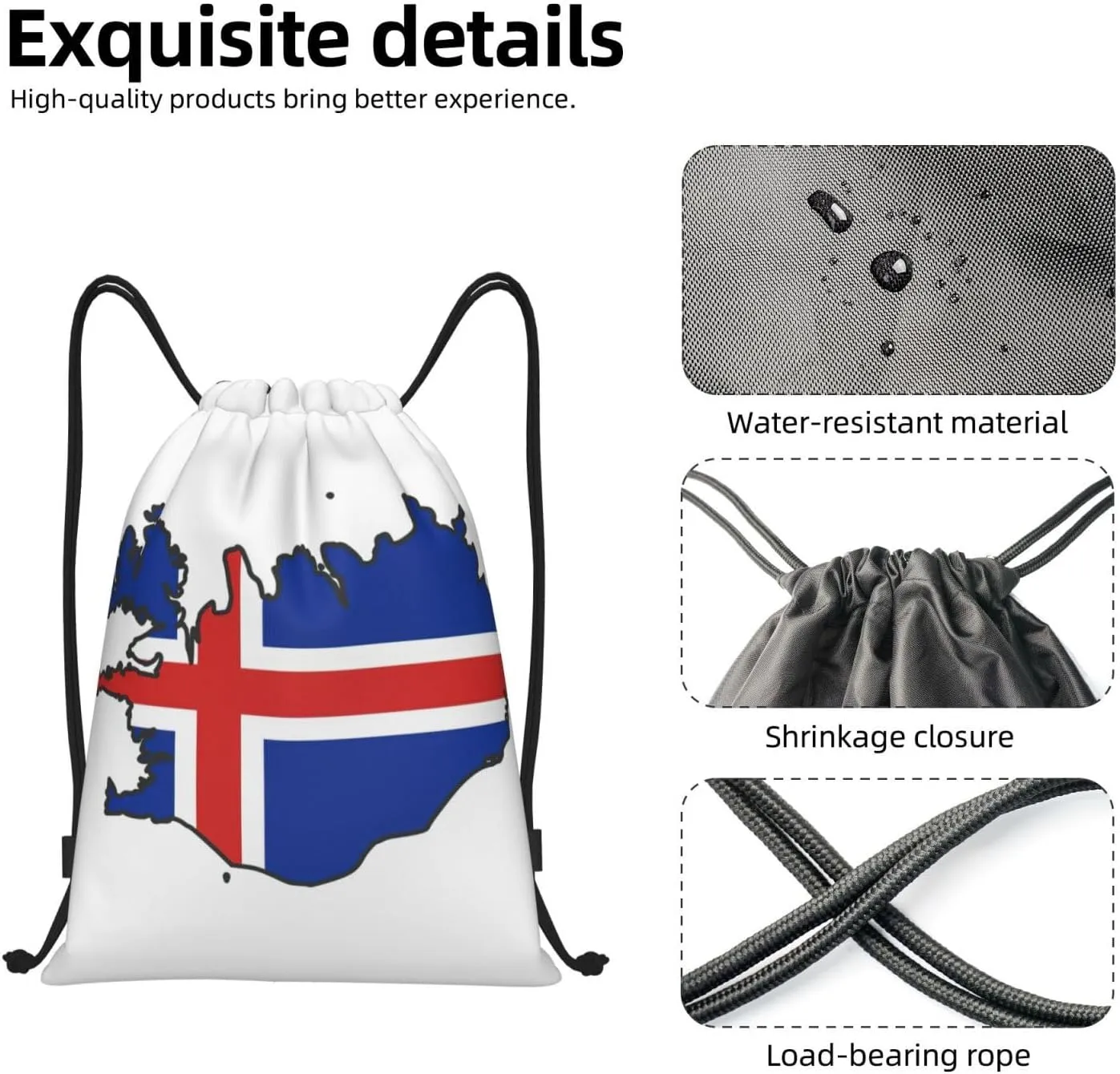 Iceland Flag Map print Sports Drawstring Backpack String Swim Gym Bag for Women and Men Small Gym Bag