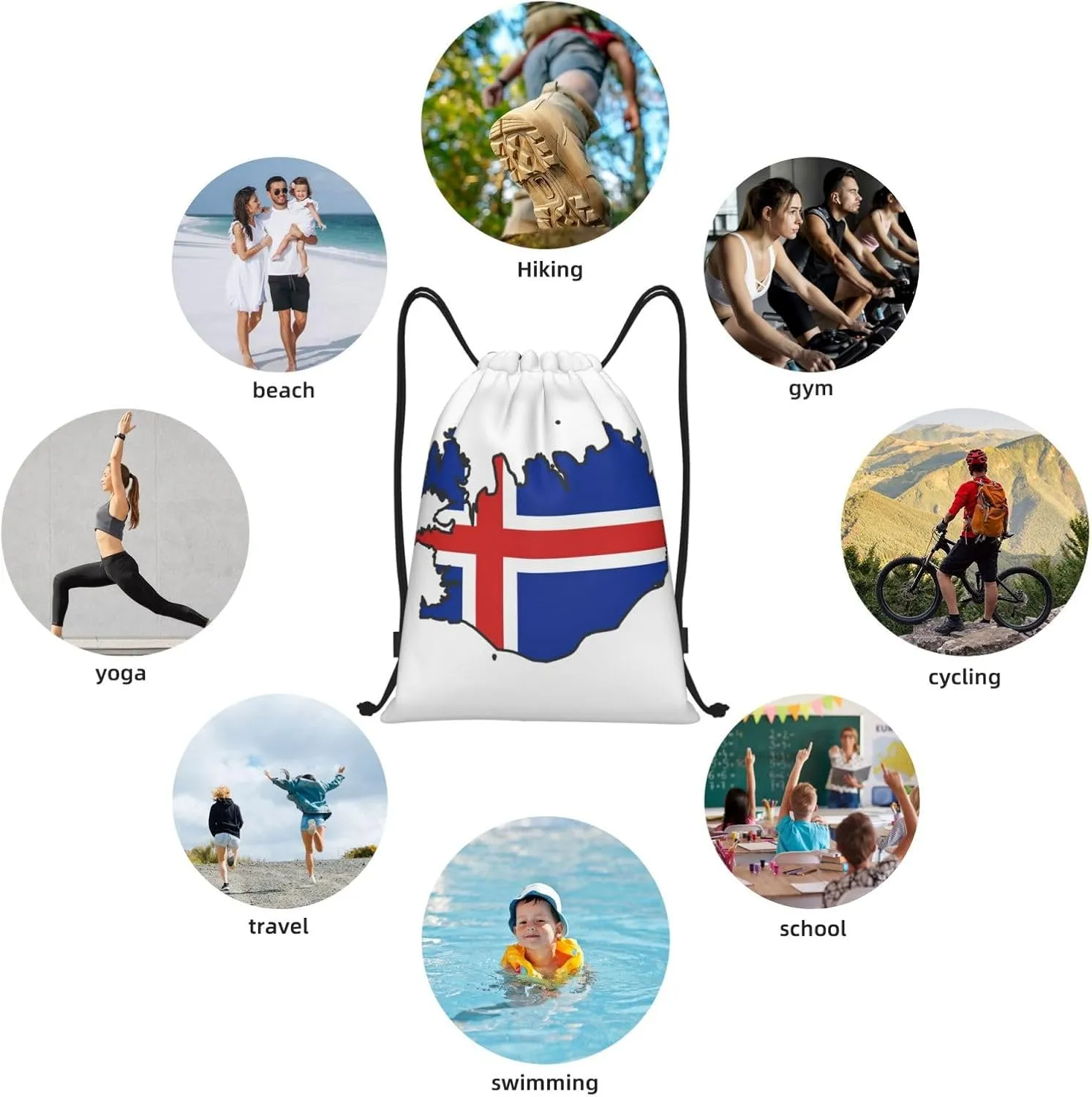 Iceland Flag Map print Sports Drawstring Backpack String Swim Gym Bag for Women and Men Small Gym Bag