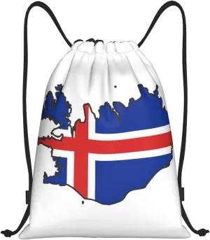 Iceland Flag Map print Sports Drawstring Backpack String Swim Gym Bag for Women and Men Small Gym Bag