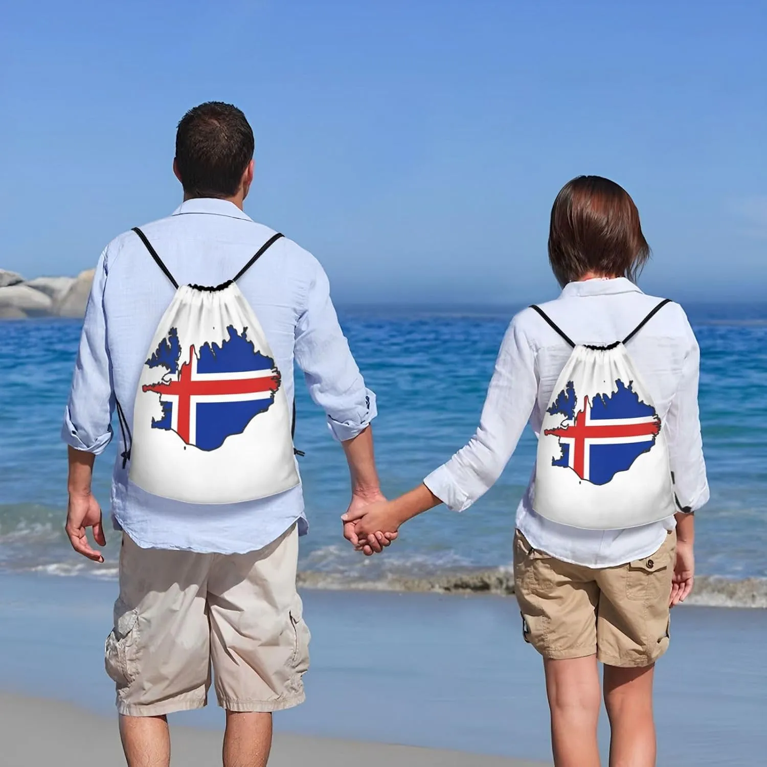 Iceland Flag Map print Sports Drawstring Backpack String Swim Gym Bag for Women and Men Small Gym Bag