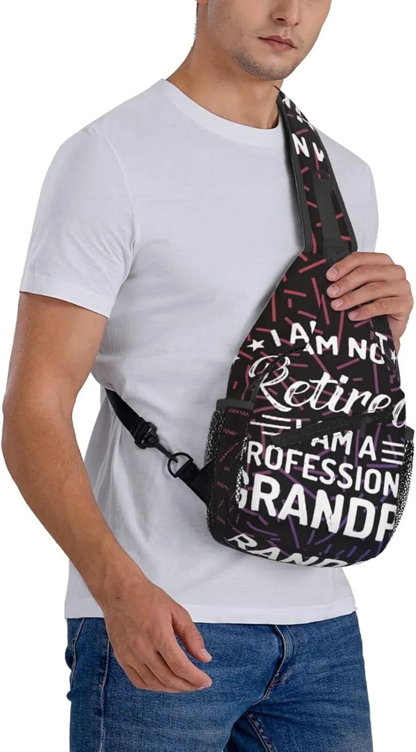 I'M Not Retired I'M A Professional Grandpa Small Crossbody Backpack Sling Bag For Men Women Mini One Shoulder Chest Bags Gym Sport Travel Hiking Daypack
