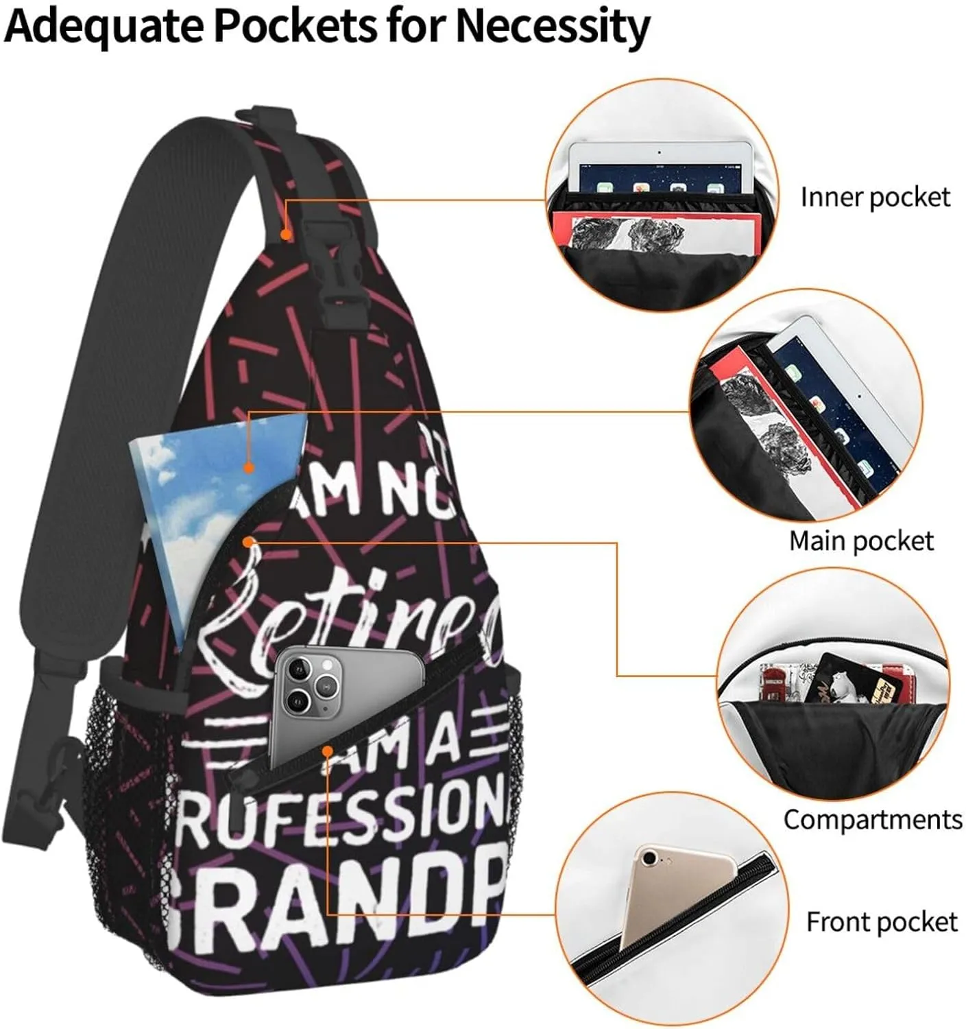 I'M Not Retired I'M A Professional Grandpa Small Crossbody Backpack Sling Bag For Men Women Mini One Shoulder Chest Bags Gym Sport Travel Hiking Daypack