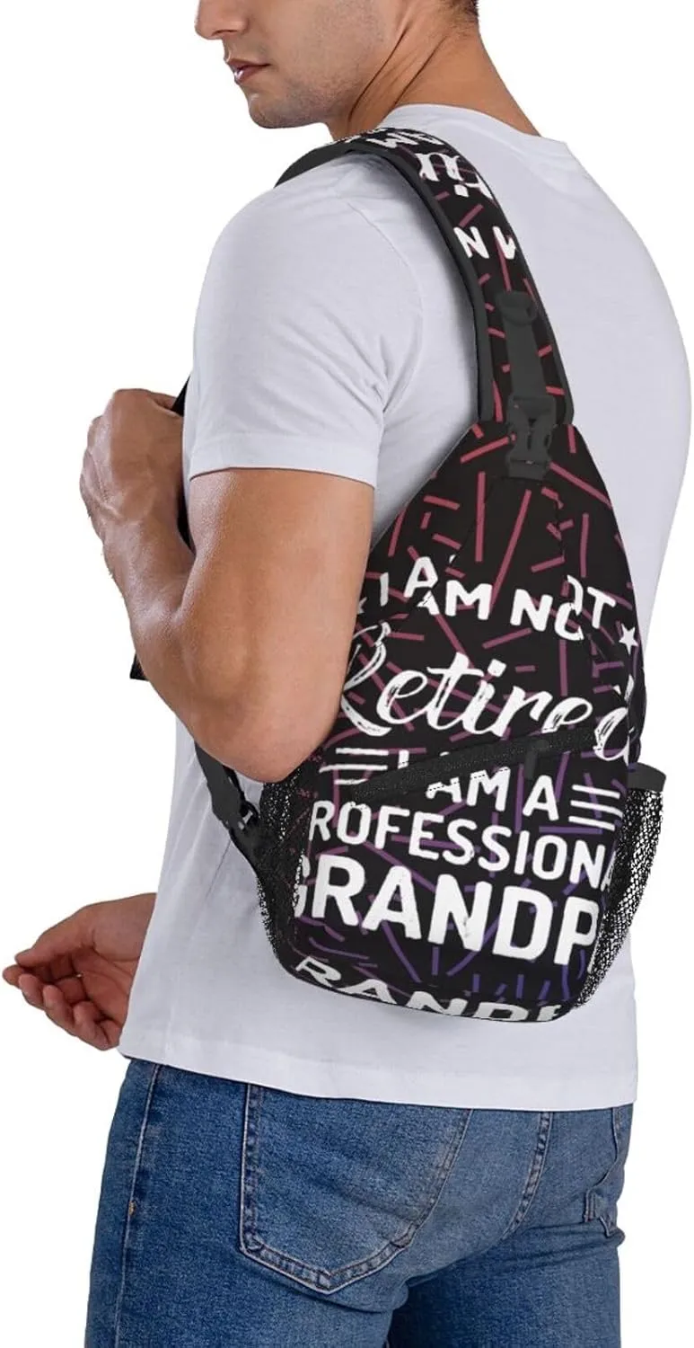 I'M Not Retired I'M A Professional Grandpa Small Crossbody Backpack Sling Bag For Men Women Mini One Shoulder Chest Bags Gym Sport Travel Hiking Daypack