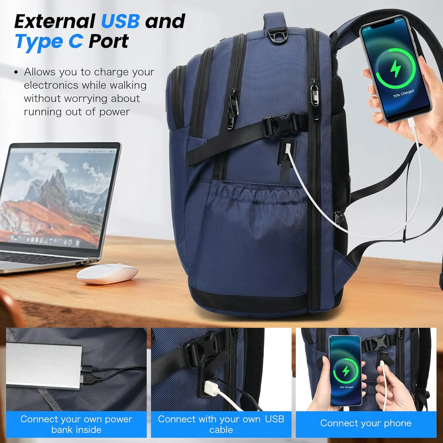 INSAVANT Laptop Backpack 15.6 Inch TSA Friendly Travel Backpacks Extra Large Durable College Travel Daypack Anti Theft with USB Charging Port Best Gift for Men Women (Dark Blue)