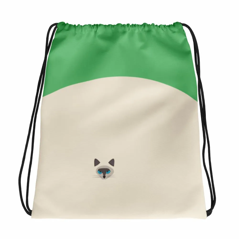 Inscrutable Cat 'Siamese Green' Drawstring bag