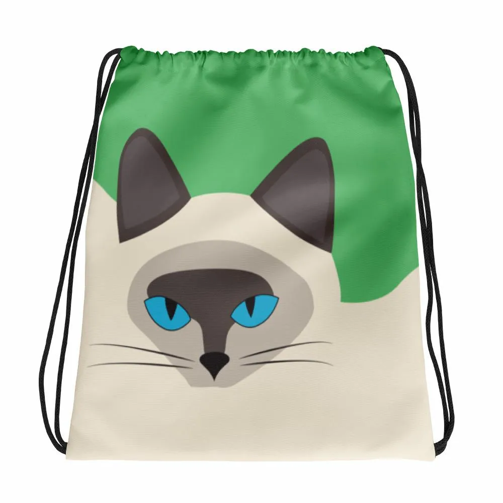 Inscrutable Cat 'Siamese Green' Drawstring bag