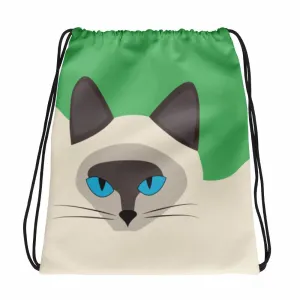 Inscrutable Cat 'Siamese Green' Drawstring bag