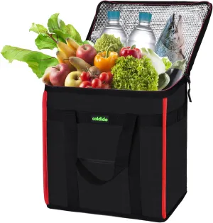 Insulated Reusable Grocery Bags (1-Pack), Cooler Bags Insulated with Hard Bottom Insert Stands Upright, Sturdy Zipper Food Delivery Bag for Warm or Cold,M
