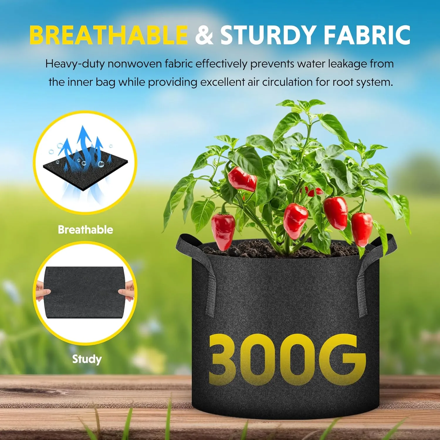 iPower 20 Pack 1 Gallon Grow Bags 300G Thickened Sturdy Plant Fabric Pots with 20 Labels and Handles, Aeration Garden Cloth Planter Bag for Outdoor Fruits, Vegetables and Flowers