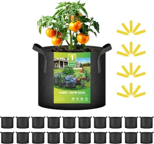 iPower 20 Pack 1 Gallon Grow Bags 300G Thickened Sturdy Plant Fabric Pots with 20 Labels and Handles, Aeration Garden Cloth Planter Bag for Outdoor Fruits, Vegetables and Flowers