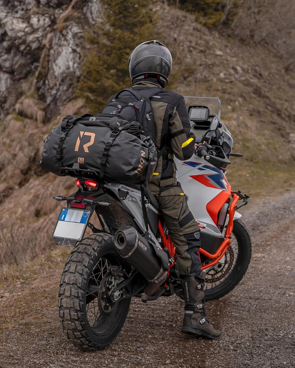 IRON JIA'S Motorcycle Dry Bag - Waterproof Duffle & Luggage Tail Bag Saddle Bags with Roll Top Closure, Shoulder Straps, Inner Pocket and Mesh Pocket (Black, 30L)