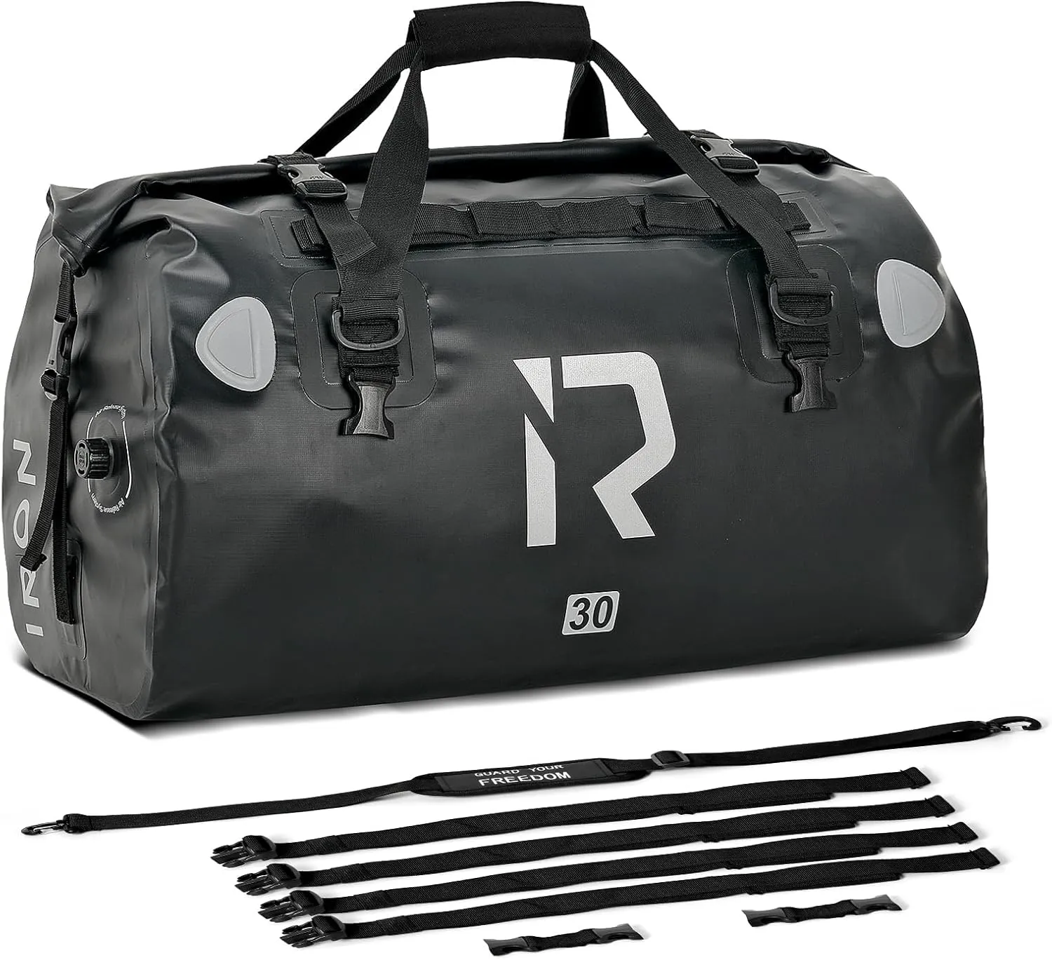 IRON JIA'S Motorcycle Dry Bag - Waterproof Duffle & Luggage Tail Bag Saddle Bags with Roll Top Closure, Shoulder Straps, Inner Pocket and Mesh Pocket (Black, 30L)