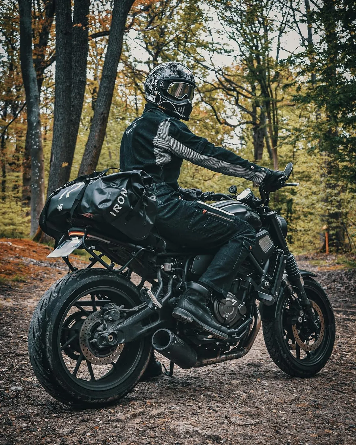 IRON JIA'S Motorcycle Dry Bag - Waterproof Duffle & Luggage Tail Bag Saddle Bags with Roll Top Closure, Shoulder Straps, Inner Pocket and Mesh Pocket (Black, 30L)