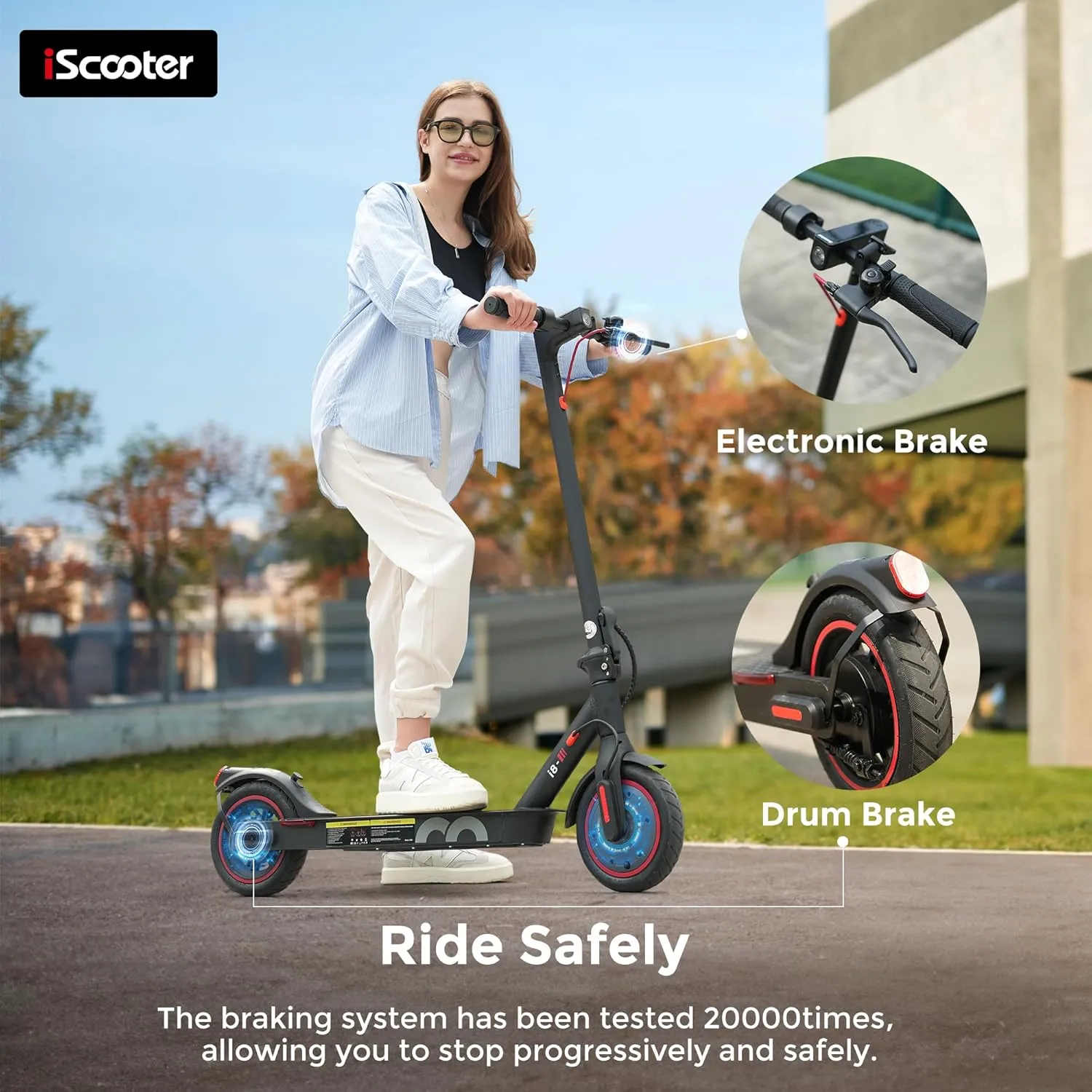 iScooter Electric Scooter for Adults, 18/12 Miles Long Range,22/19/15.6 Mph Top Speed, Commuting Electric Scooter with Cruise Control, Double Braking Systems Escooter for Adults and Teens
