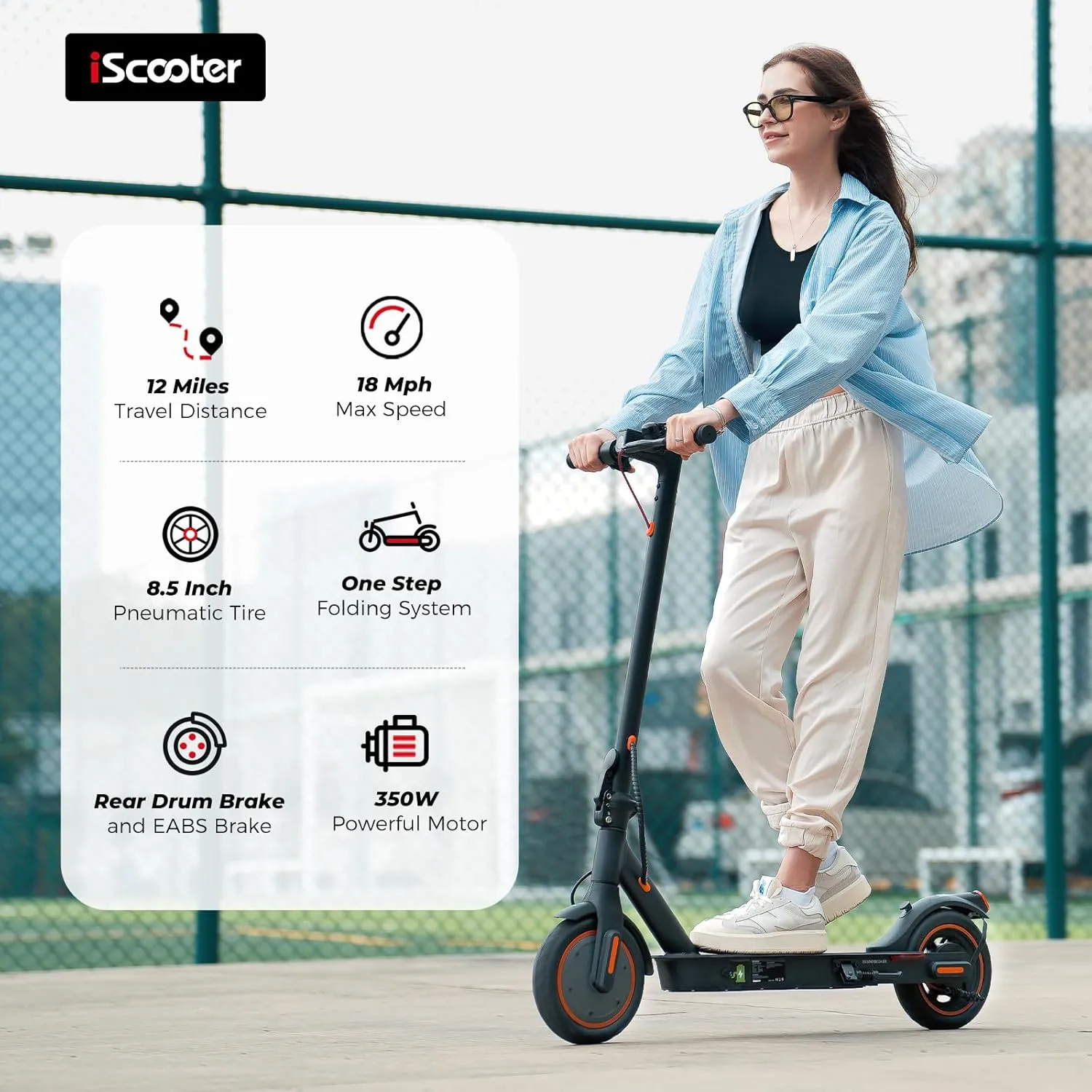 iScooter Electric Scooter for Adults, 18/12 Miles Long Range,22/19/15.6 Mph Top Speed, Commuting Electric Scooter with Cruise Control, Double Braking Systems Escooter for Adults and Teens